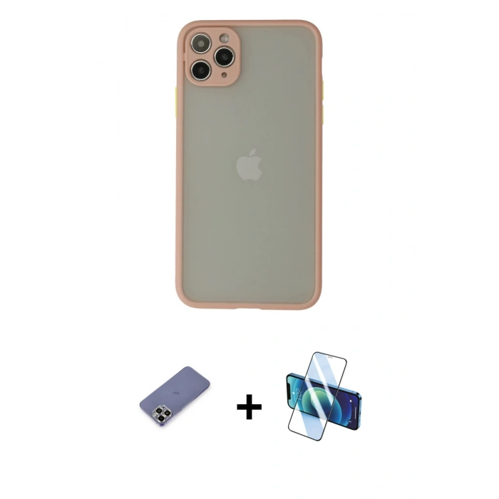 MARSİLYAN™- iPhone 12 Pro Kılıf Ahenk Çizgi Serisi - Siyah 3D Antistatik Seramik Nano Ekran Koruyucu + Metal Kamera Lens Koruma Cam - GD