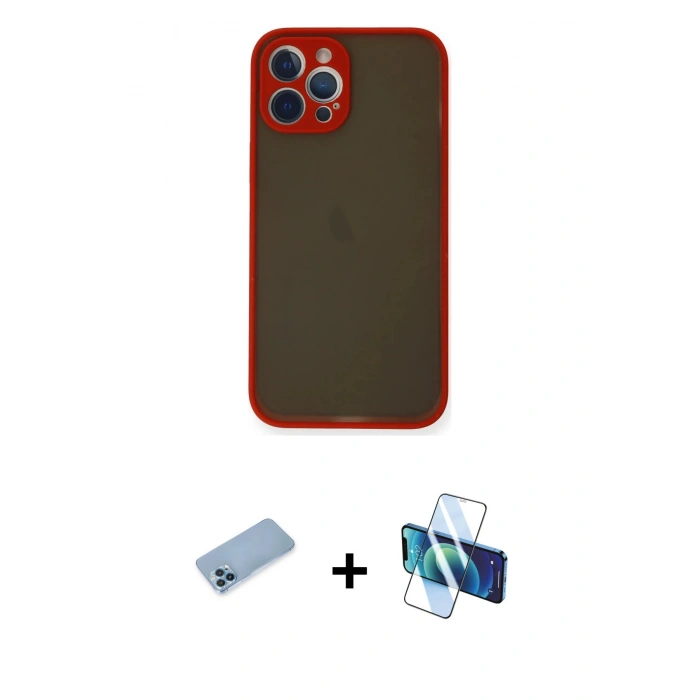 MARSİLYAN™- iPhone 12 Pro Kılıf Ahenk Çizgi Serisi - Siyah 3D Antistatik Seramik Nano Ekran Koruyucu + Shine Kamera Lens Koruma Cam - MI