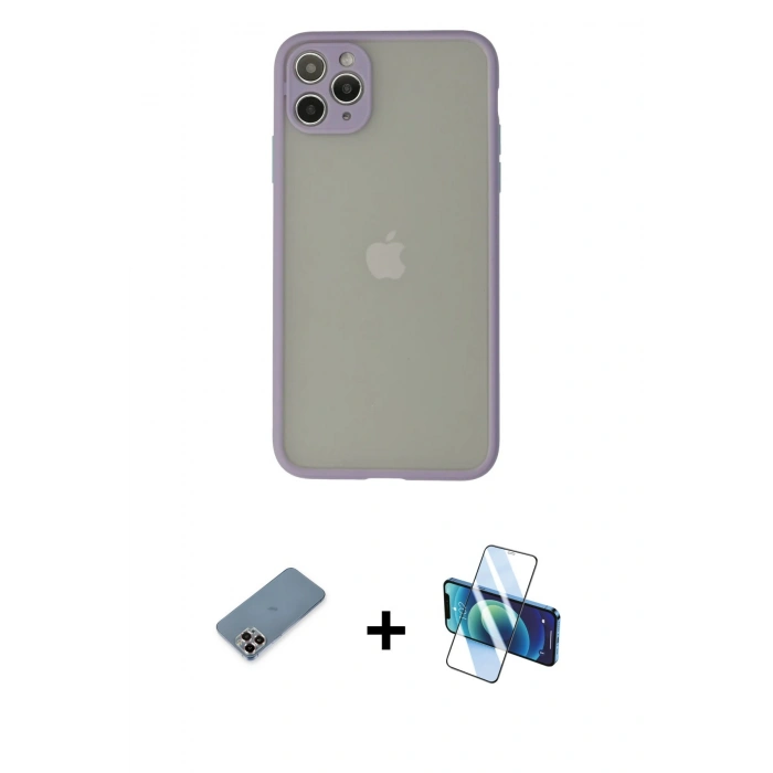 MARSİLYAN™- iPhone 12 Pro Kılıf Ahenk Çizgi Serisi - Siyah 3D Antistatik Seramik Nano Ekran Koruyucu + Metal Kamera Lens Koruma Cam - MR