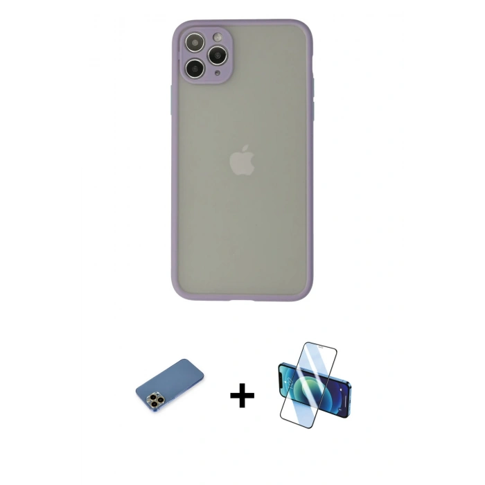 MARSİLYAN™- iPhone 12 Pro Kılıf Ahenk Çizgi Serisi - Siyah 3D Antistatik Seramik Nano Ekran Koruyucu + Shine Kamera Lens Koruma Cam - GD
