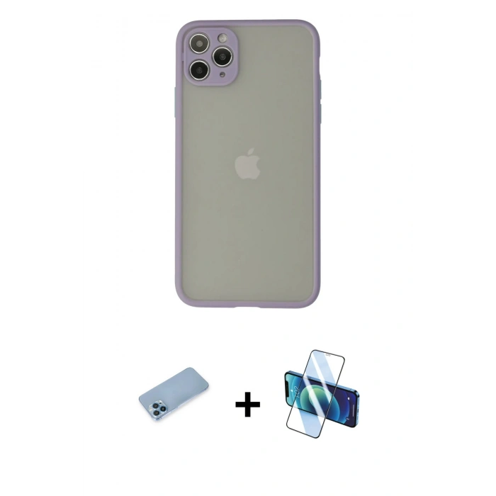 MARSİLYAN™- iPhone 12 Pro Kılıf Ahenk Çizgi Serisi - Siyah 3D Antistatik Seramik Nano Ekran Koruyucu + Shine Kamera Lens Koruma Cam - MI