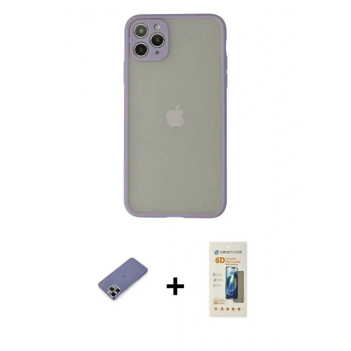 MARSİLYAN™- iPhone 12 Pro Kılıf Ahenk Çizgi Serisi - Siyah 6D Mat Seramik Hayalet Nano Ekran Koruyucu + Metal Kamera Lens Koruma Cam - GD