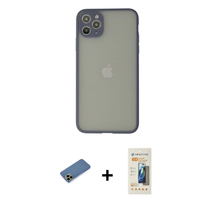 MARSİLYAN™- iPhone 12 Pro Kılıf Ahenk Çizgi Serisi - Siyah 6D Mat Seramik Hayalet Nano Ekran Koruyucu + Shine Kamera Lens Koruma Cam - GD