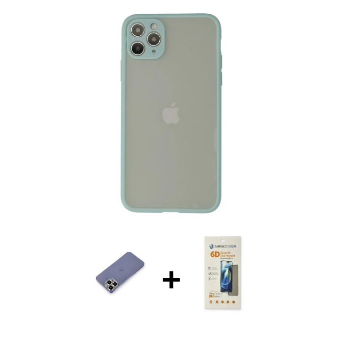 MARSİLYAN™- iPhone 12 Pro Kılıf Ahenk Çizgi Serisi - Siyah 6D Mat Seramik Hayalet Nano Ekran Koruyucu + Metal Kamera Lens Koruma Cam - GD