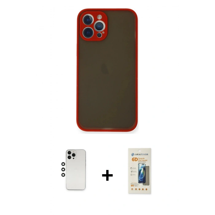 MARSİLYAN™- iPhone 12 Pro Kılıf Ahenk Çizgi Serisi - Siyah 6D Mat Seramik Hayalet Nano Ekran Koruyucu + Shine Kamera Lens - GS