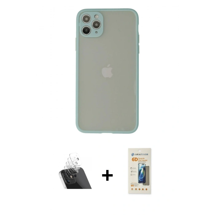 MARSİLYAN™- iPhone 12 Pro Kılıf Ahenk Çizgi Serisi - Siyah 6D Mat Seramik Hayalet Nano Ekran Koruyucu + Kamera Lens Koruma Cam - SF