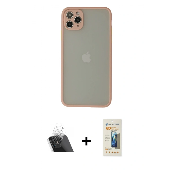 MARSİLYAN™- iPhone 12 Pro Kılıf Ahenk Çizgi Serisi - Siyah 6D Mat Seramik Hayalet Nano Ekran Koruyucu + Kamera Lens Koruma Cam - SF