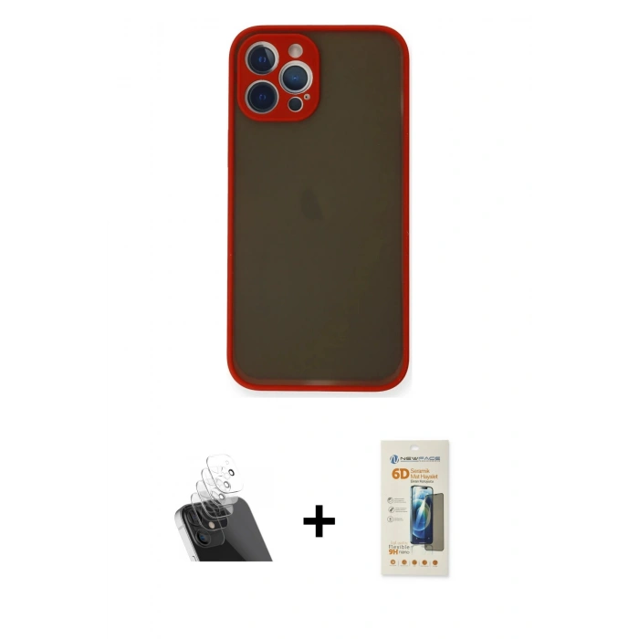 MARSİLYAN™- iPhone 12 Pro Kılıf Ahenk Çizgi Serisi - Siyah 6D Mat Seramik Hayalet Nano Ekran Koruyucu + Kamera Lens Koruma Cam - SF
