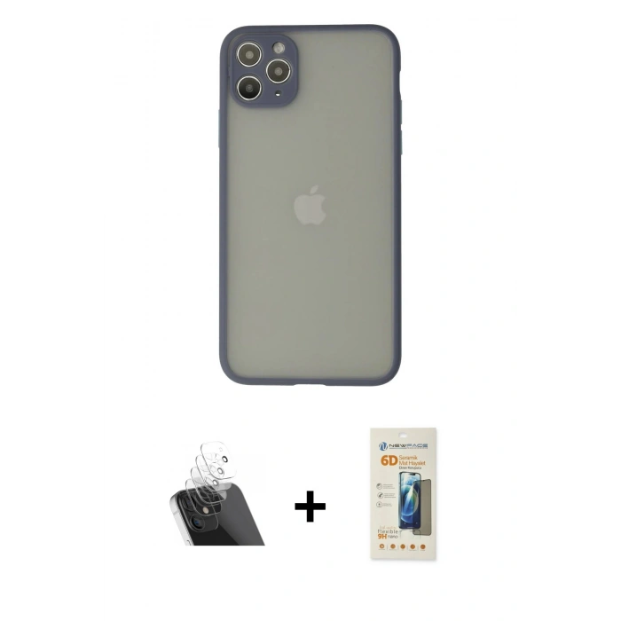 MARSİLYAN™- iPhone 12 Pro Kılıf Ahenk Çizgi Serisi - Siyah 6D Mat Seramik Hayalet Nano Ekran Koruyucu + Kamera Lens Koruma Cam - SF