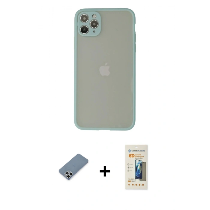 MARSİLYAN™- iPhone 12 Pro Kılıf Ahenk Çizgi Serisi - Siyah 6D Mat Seramik Hayalet Nano Ekran Koruyucu + Metal Kamera Lens Koruma Cam - GS