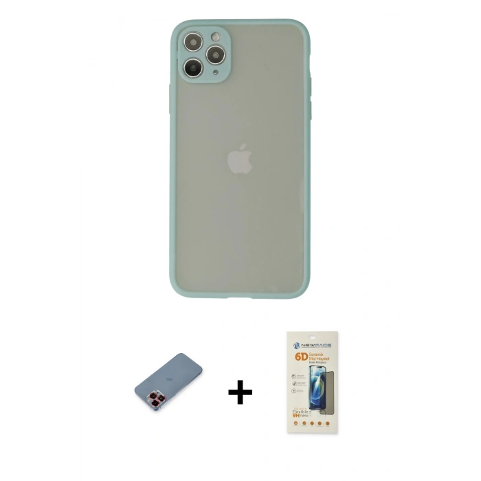 MARSİLYAN™- iPhone 12 Pro Kılıf Ahenk Çizgi Serisi - Siyah 6D Mat Seramik Hayalet Nano Ekran Koruyucu + Metal Kamera Lens Koruma Cam - KI