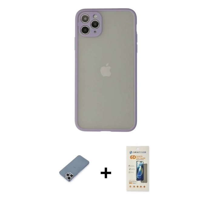MARSİLYAN™- iPhone 12 Pro Kılıf Ahenk Çizgi Serisi - Siyah 6D Mat Seramik Hayalet Nano Ekran Koruyucu + Metal Kamera Lens Koruma Cam - GS