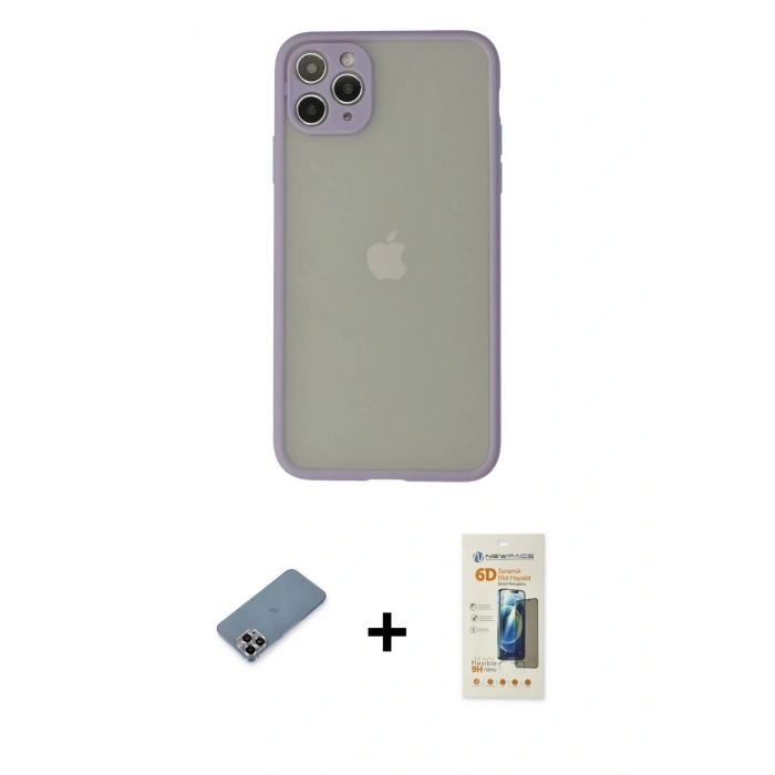 MARSİLYAN™- iPhone 12 Pro Kılıf Ahenk Çizgi Serisi - Siyah 6D Mat Seramik Hayalet Nano Ekran Koruyucu + Metal Kamera Lens Koruma Cam - MR