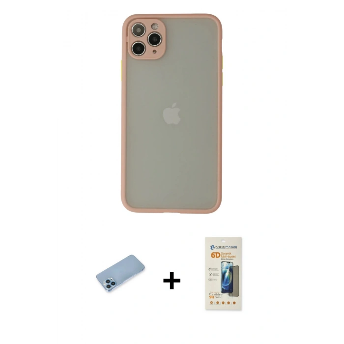 MARSİLYAN™- iPhone 12 Pro Kılıf Ahenk Çizgi Serisi - Siyah 6D Mat Seramik Hayalet Nano Ekran Koruyucu + Shine Kamera Lens Koruma Cam - MI