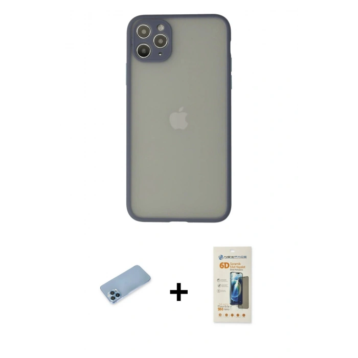 MARSİLYAN™- iPhone 12 Pro Kılıf Ahenk Çizgi Serisi - Siyah 6D Mat Seramik Hayalet Nano Ekran Koruyucu + Shine Kamera Lens Koruma Cam - MI