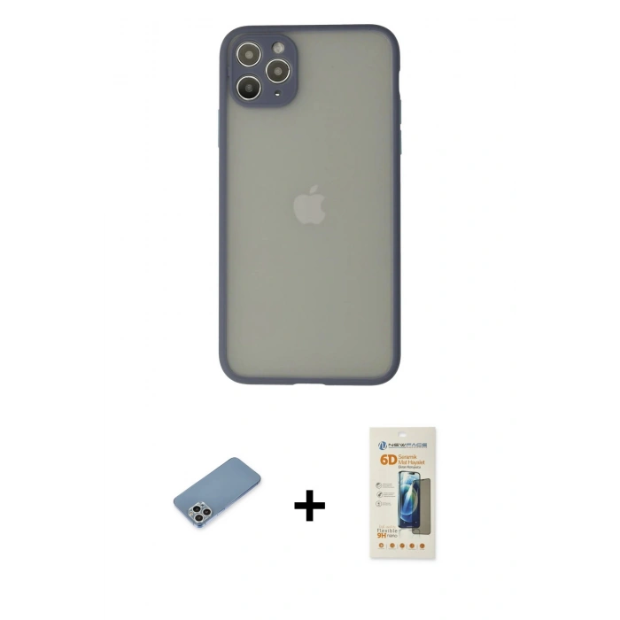 MARSİLYAN™- iPhone 12 Pro Kılıf Ahenk Çizgi Serisi - Siyah 6D Mat Seramik Hayalet Nano Ekran Koruyucu + Shine Kamera Lens Koruma Cam - GS