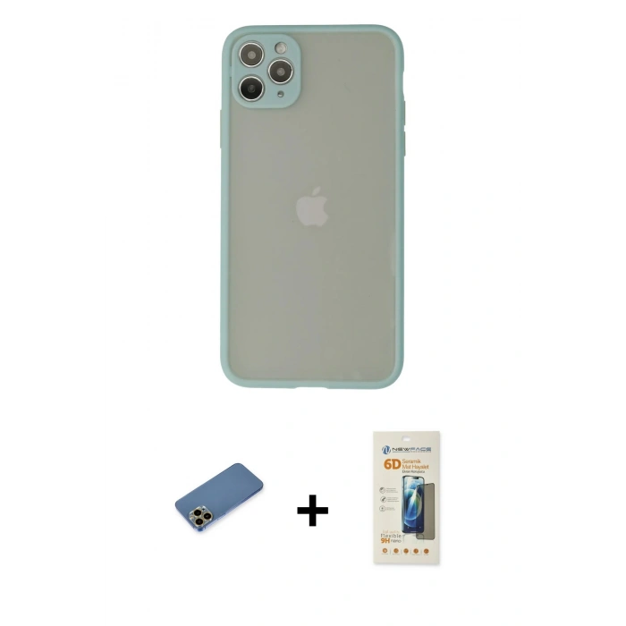 MARSİLYAN™- iPhone 12 Pro Kılıf Ahenk Çizgi Serisi - Siyah 6D Mat Seramik Hayalet Nano Ekran Koruyucu + Shine Kamera Lens Koruma Cam - GD