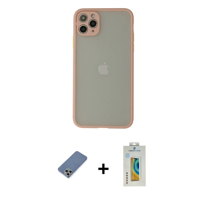 MARSİLYAN™- iPhone 12 Pro Kılıf Ahenk Çizgi Serisi - Siyah Polymer Nano Ekran Koruyucu + Metal Kamera Lens Koruma Cam - AKYL