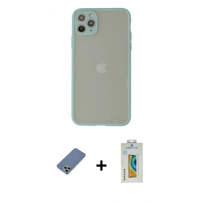 MARSİLYAN™- iPhone 12 Pro Kılıf Ahenk Çizgi Serisi - Siyah Polymer Nano Ekran Koruyucu + Metal Kamera Lens Koruma Cam - AKYL