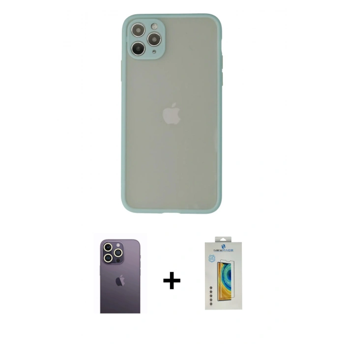 MARSİLYAN™- iPhone 12 Pro Kılıf Ahenk Çizgi Serisi - Siyah Polymer Nano Ekran Koruyucu + Neon Fosforlu Kamera Lens - BZ