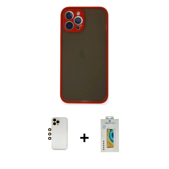 MARSİLYAN™- iPhone 12 Pro Kılıf Ahenk Çizgi Serisi - Siyah Polymer Nano Ekran Koruyucu + Shine Kamera Lens - GD