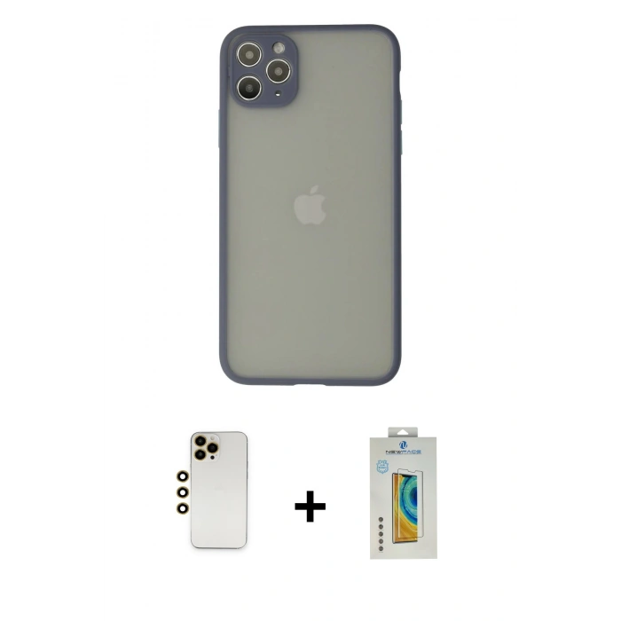 MARSİLYAN™- iPhone 12 Pro Kılıf Ahenk Çizgi Serisi - Siyah Polymer Nano Ekran Koruyucu + Shine Kamera Lens - GD