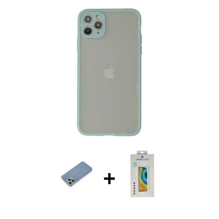 MARSİLYAN™- iPhone 12 Pro Kılıf Ahenk Çizgi Serisi - Siyah Polymer Nano Ekran Koruyucu + Shine Kamera Lens Koruma Cam - GS