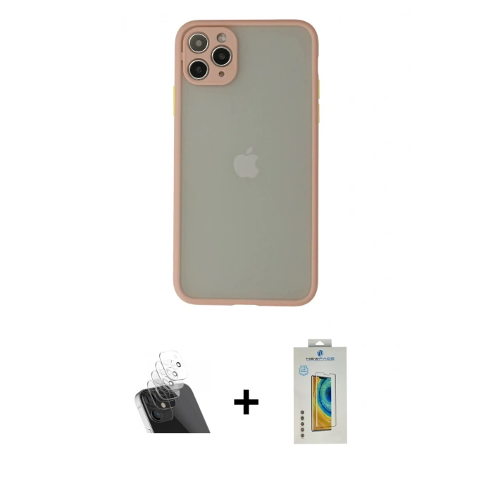 MARSİLYAN™- iPhone 12 Pro Kılıf Ahenk Çizgi Serisi - Siyah Polymer Nano Ekran Koruyucu + Kamera Lens Koruma Cam - SF