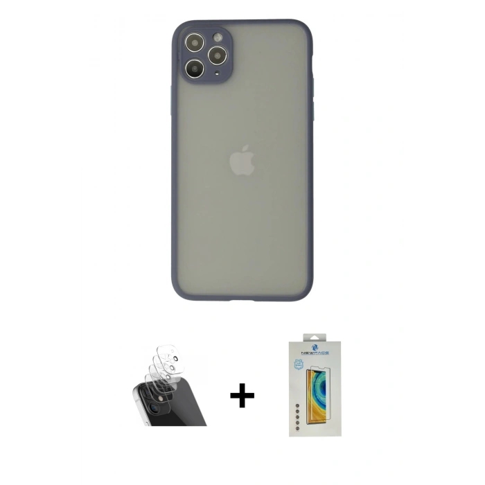 MARSİLYAN™- iPhone 12 Pro Kılıf Ahenk Çizgi Serisi - Siyah Polymer Nano Ekran Koruyucu + Kamera Lens Koruma Cam - SF