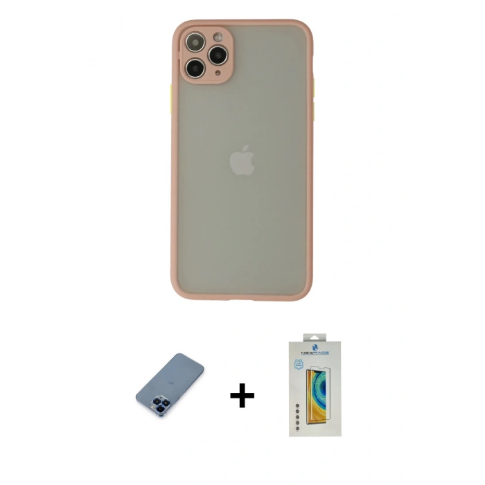 MARSİLYAN™- iPhone 12 Pro Kılıf Ahenk Çizgi Serisi - Siyah Polymer Nano Ekran Koruyucu + Metal Kamera Lens Koruma Cam - MI