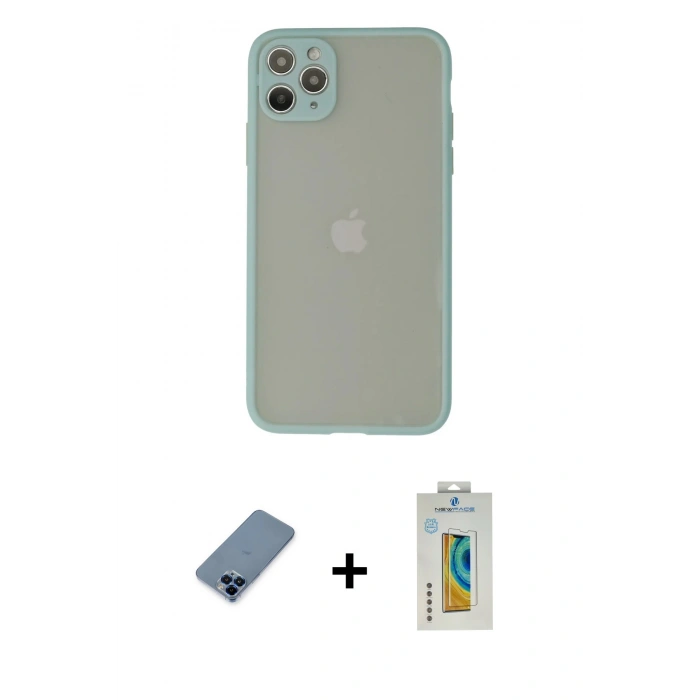 MARSİLYAN™- iPhone 12 Pro Kılıf Ahenk Çizgi Serisi - Siyah Polymer Nano Ekran Koruyucu + Metal Kamera Lens Koruma Cam - MI