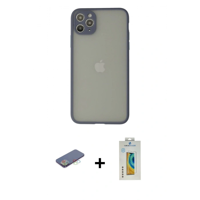 MARSİLYAN™- iPhone 12 Pro Kılıf Ahenk Çizgi Serisi - Siyah Polymer Nano Ekran Koruyucu + Renkli Kamera Lens Koruma Cam - MI
