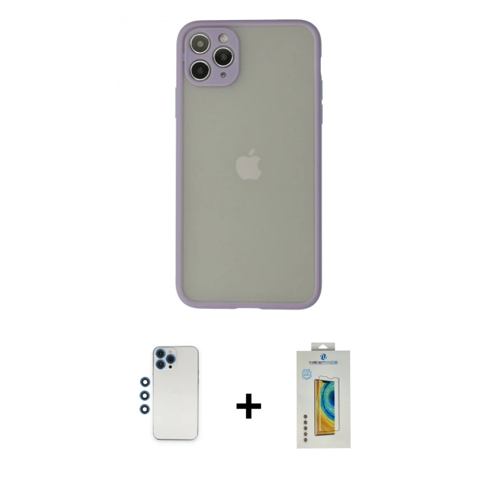 MARSİLYAN™- iPhone 12 Pro Kılıf Ahenk Çizgi Serisi - Siyah Polymer Nano Ekran Koruyucu + Shine Kamera Lens - MI