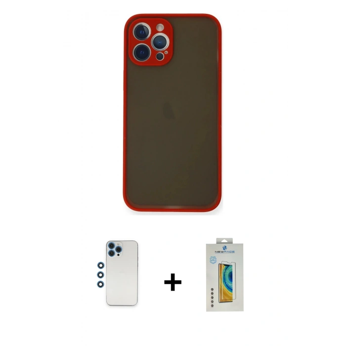 MARSİLYAN™- iPhone 12 Pro Kılıf Ahenk Çizgi Serisi - Siyah Polymer Nano Ekran Koruyucu + Shine Kamera Lens - MI