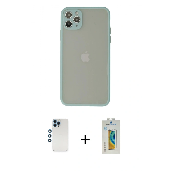 MARSİLYAN™- iPhone 12 Pro Kılıf Ahenk Çizgi Serisi - Siyah Polymer Nano Ekran Koruyucu + Shine Kamera Lens - MI