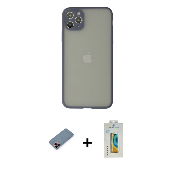 MARSİLYAN™- iPhone 12 Pro Kılıf Ahenk Çizgi Serisi - Siyah Polymer Nano Ekran Koruyucu + Metal Kamera Lens Koruma Cam - KI