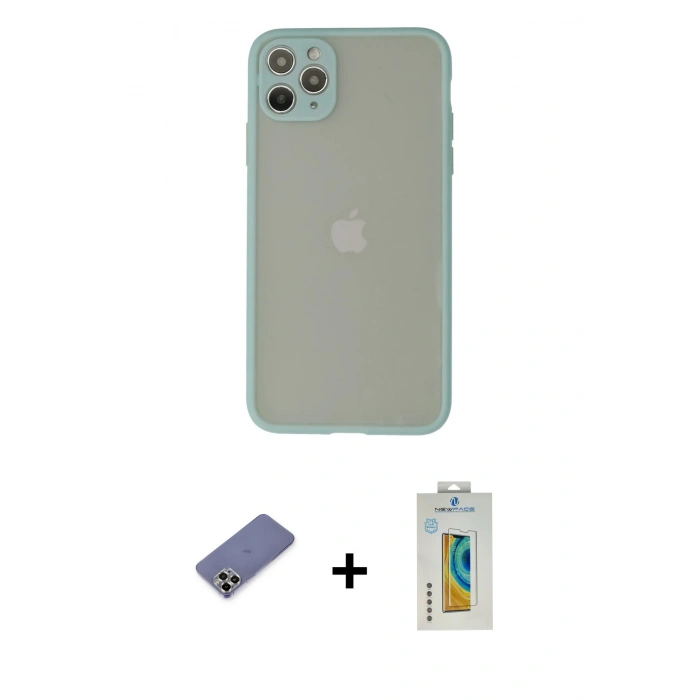 MARSİLYAN™- iPhone 12 Pro Kılıf Ahenk Çizgi Serisi - Siyah Polymer Nano Ekran Koruyucu + Metal Kamera Lens Koruma Cam - GD
