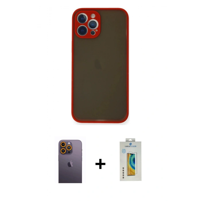 MARSİLYAN™- iPhone 12 Pro Kılıf Ahenk Çizgi Serisi - Siyah Polymer Nano Ekran Koruyucu + Neon Fosforlu Kamera Lens - SI