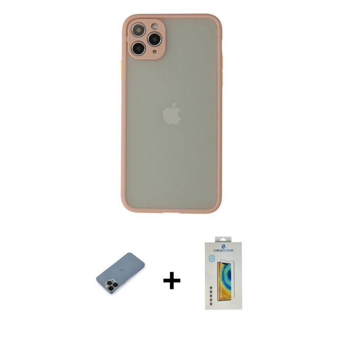 MARSİLYAN™- iPhone 12 Pro Kılıf Ahenk Çizgi Serisi - Siyah Polymer Nano Ekran Koruyucu + Shine Kamera Lens Koruma Cam - SH