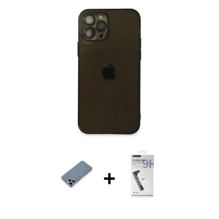 MARSİLYAN™- iPhone 12 Pro Kılıf Ahenk Doku - Şeffaf Uv Polymer Nano Ekran Koruyucu + Metal Kamera Lens Koruma Cam - MR