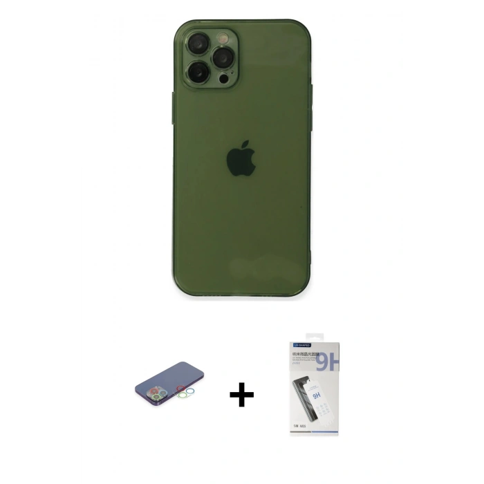 MARSİLYAN™- iPhone 12 Pro Kılıf Ahenk Doku - Şeffaf Uv Polymer Nano Ekran Koruyucu + Renkli Kamera Lens Koruma Cam - MI