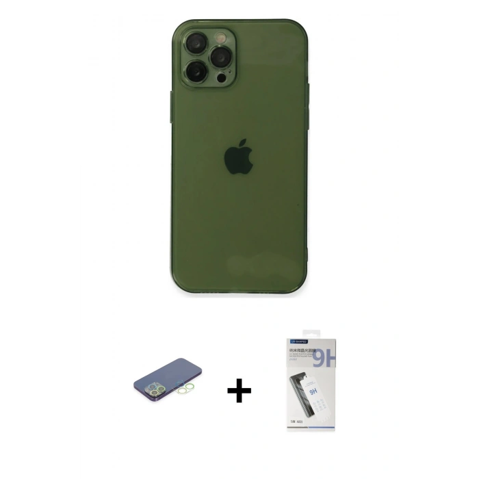 MARSİLYAN™- iPhone 12 Pro Kılıf Ahenk Doku - Şeffaf Uv Polymer Nano Ekran Koruyucu + Renkli Kamera Lens Koruma Cam - YL