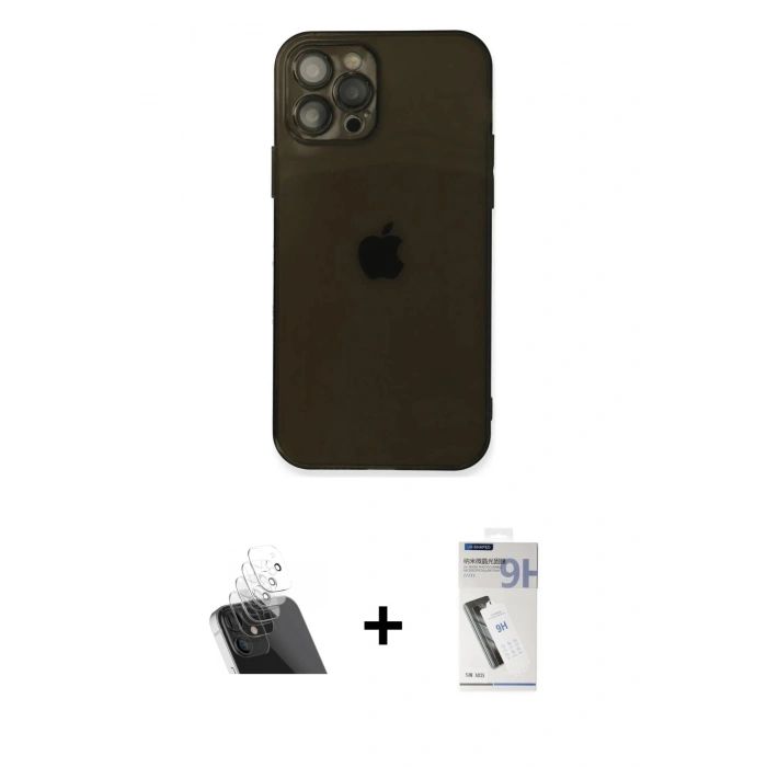 MARSİLYAN™- iPhone 12 Pro Kılıf Ahenk Doku - Şeffaf Uv Polymer Nano Ekran Koruyucu + Kamera Lens Koruma Cam - SF