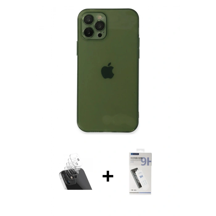 MARSİLYAN™- iPhone 12 Pro Kılıf Ahenk Doku - Şeffaf Uv Polymer Nano Ekran Koruyucu + Kamera Lens Koruma Cam - SF