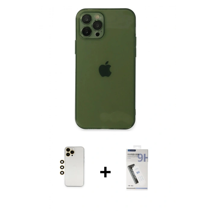 MARSİLYAN™- iPhone 12 Pro Kılıf Ahenk Doku - Şeffaf Uv Polymer Nano Ekran Koruyucu + Shine Kamera Lens - GD
