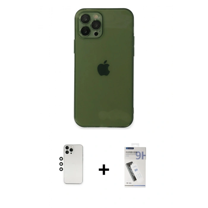 MARSİLYAN™- iPhone 12 Pro Kılıf Ahenk Doku - Şeffaf Uv Polymer Nano Ekran Koruyucu + Shine Kamera Lens - GS