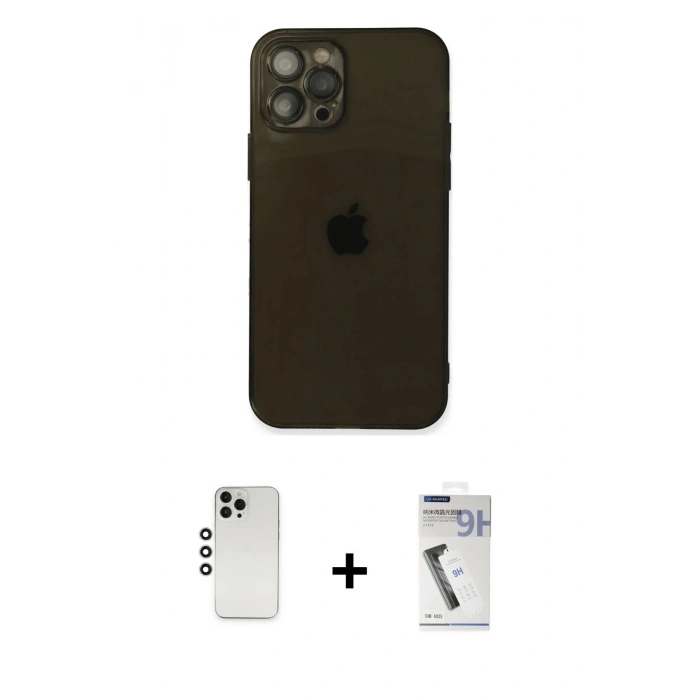 MARSİLYAN™- iPhone 12 Pro Kılıf Ahenk Doku - Şeffaf Uv Polymer Nano Ekran Koruyucu + Shine Kamera Lens - GS