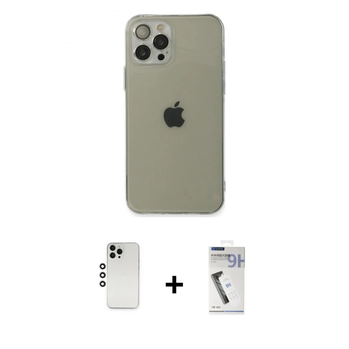 MARSİLYAN™- iPhone 12 Pro Kılıf Ahenk Doku - Şeffaf Uv Polymer Nano Ekran Koruyucu + Shine Kamera Lens - GS