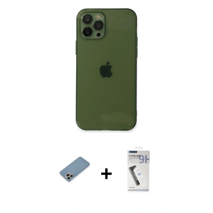 MARSİLYAN™- iPhone 12 Pro Kılıf Ahenk Doku - Şeffaf Uv Polymer Nano Ekran Koruyucu + Shine Kamera Lens Koruma Cam - GI