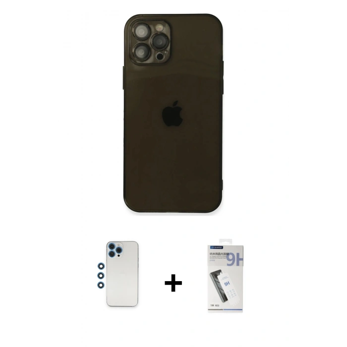 MARSİLYAN™- iPhone 12 Pro Kılıf Ahenk Doku - Şeffaf Uv Polymer Nano Ekran Koruyucu + Shine Kamera Lens - MI